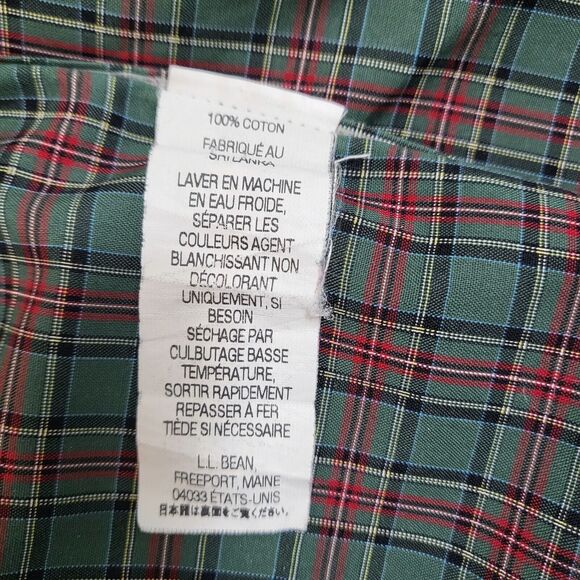 L.L. BEAN Wrinkle Resistant Shirt Lt-Mid Weight Cotton Plaid Green Red Men's M - Picture 6 of 13